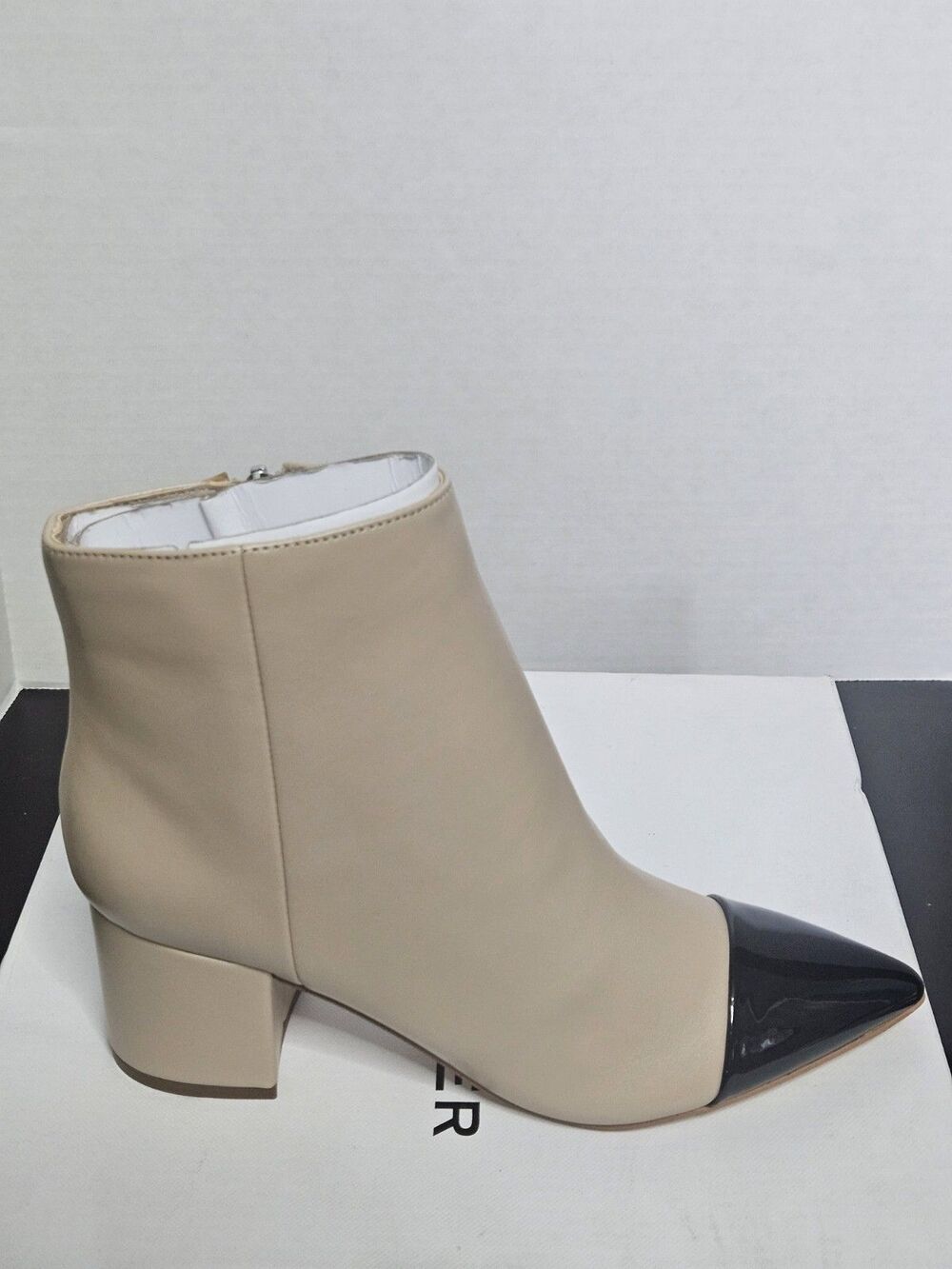 Sz 5 - Marc Fisher Aleea Cap Toe Leather Bootie Women's Beige/Black NWB